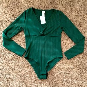 Emerald Green H&M fitted V Neck Bodysuit